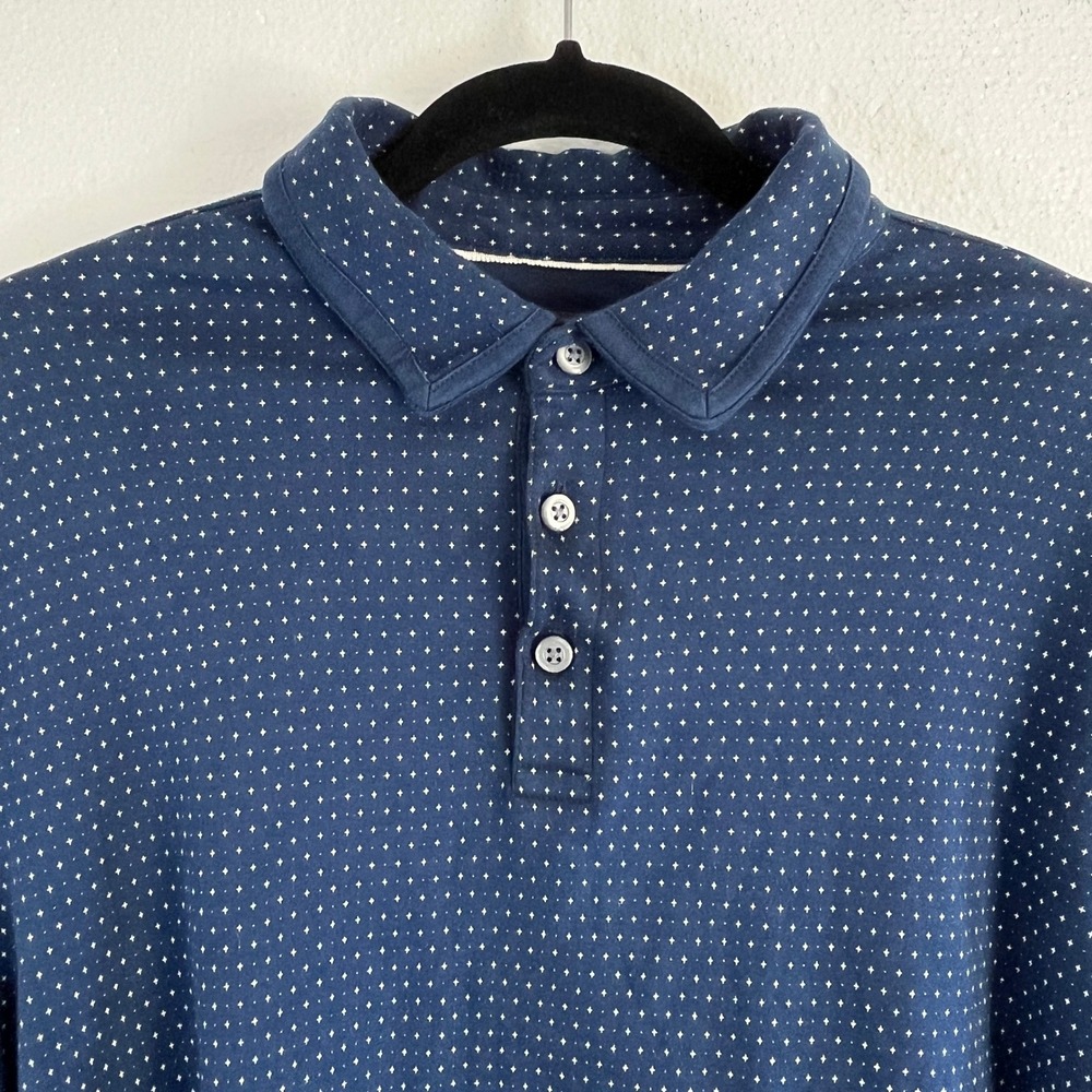 Banana Republic Mens Navy Blue‎ XL Star Print Short Sleeve Collared Polo Shirt